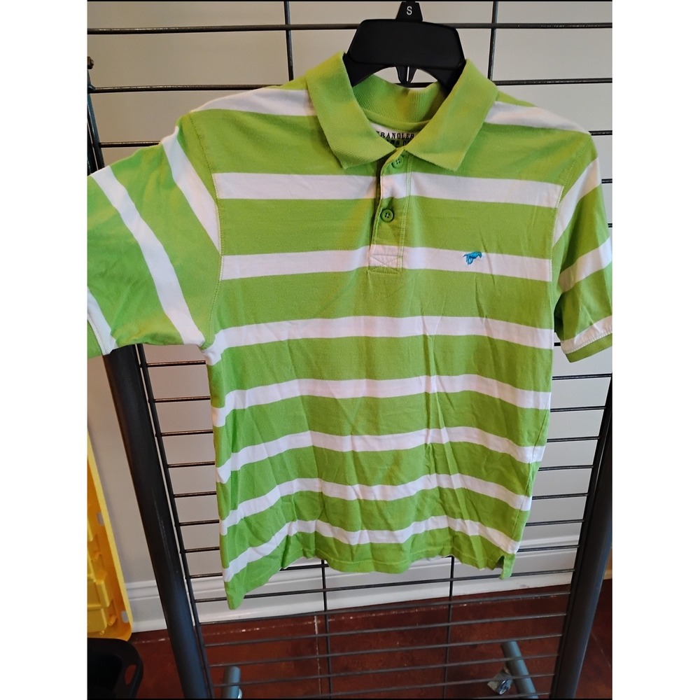 Wrangler Jeans Co Boys Lime Green White Striped Cotton Polo Shirt XL‎ 14/16